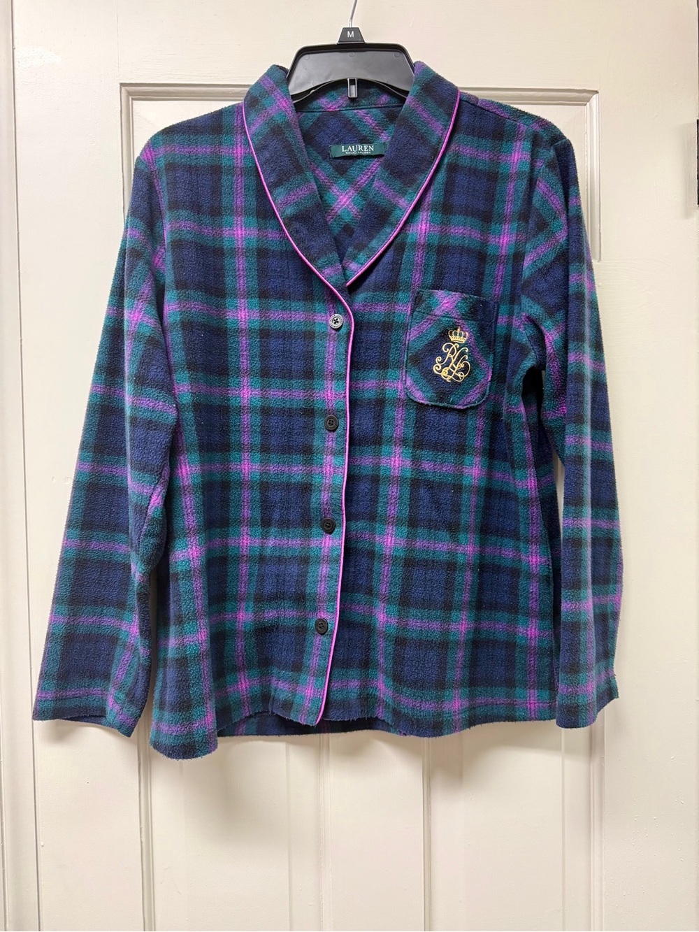 Ralph Lauren Purple Teal Pink Plaid Fleece Pajama Set Size M - Picture 6 of 15